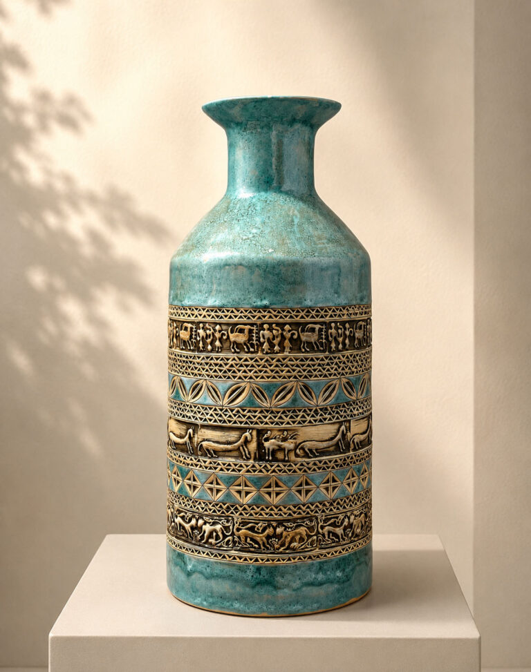 TURQUOISE VASE WITH ARMENIAN ORNAMENTS